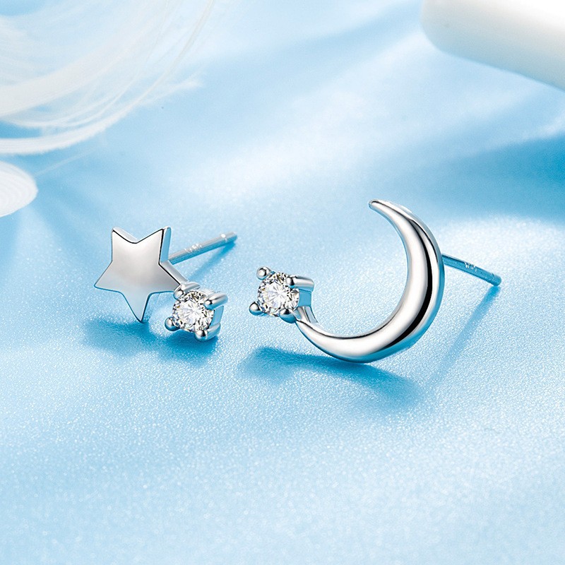 【Top-notch Elegant Star Moon Earrings Women's Personalized Electroplated Silver Earrings Earrings Jewelry