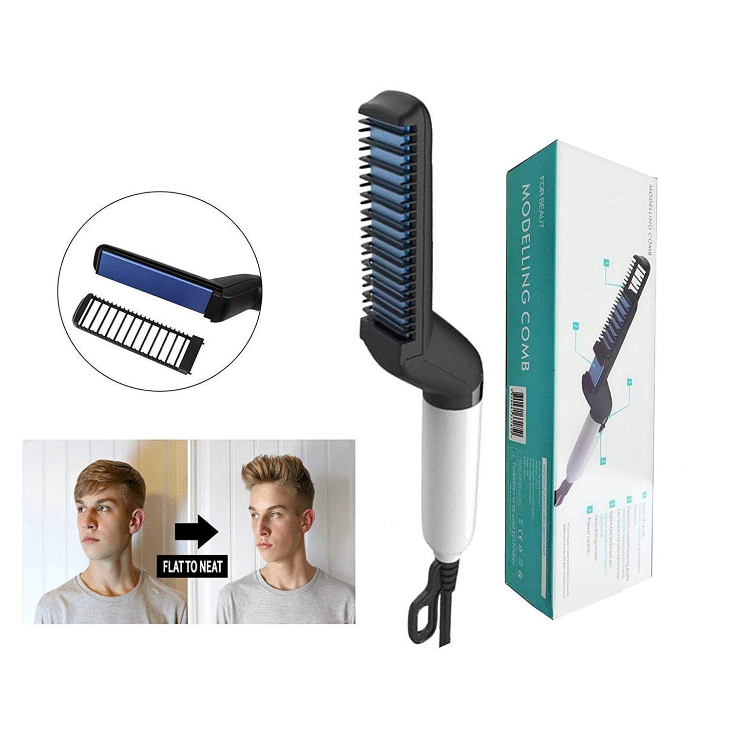Quick Beard Straightener Multifunctional Hair Comb Curler Show Cap Men