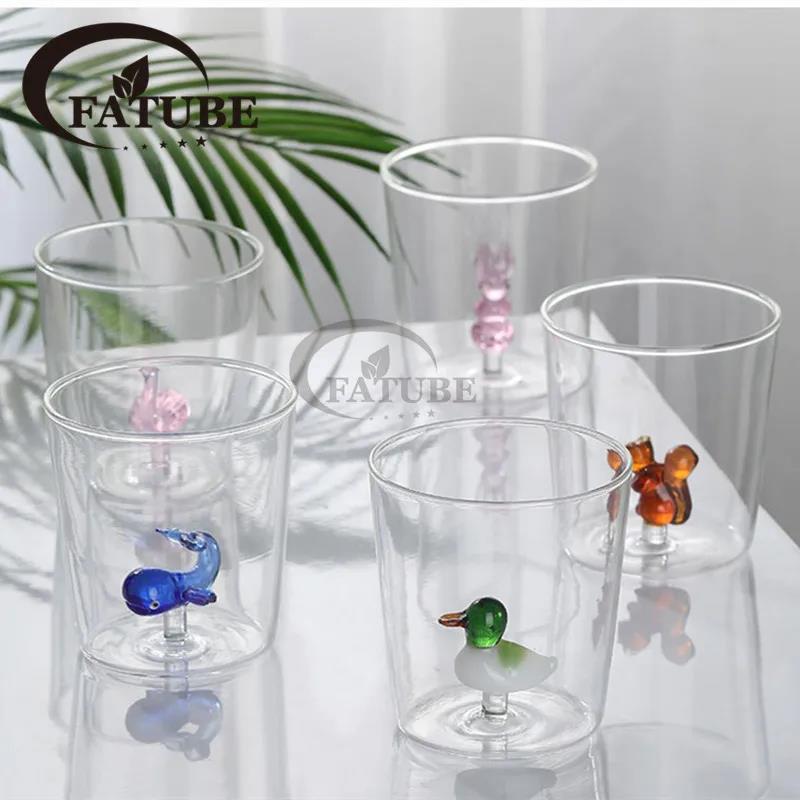 Vylon Glass Cup 3D Cartoon Animal Shape Glasses Home Cute Water Coffee Glass Single Layer Cup with Guests Juice Cold Drink Cup