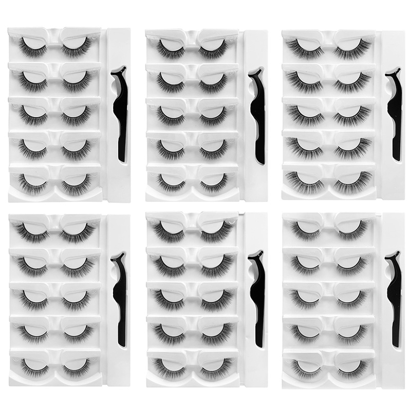 HOT 5 Pairs Reusable Self-adhesive False Eyelashes With Tweezer to Wear No Glue Needed Faux Cils Waterproof Eyelash maquiagens