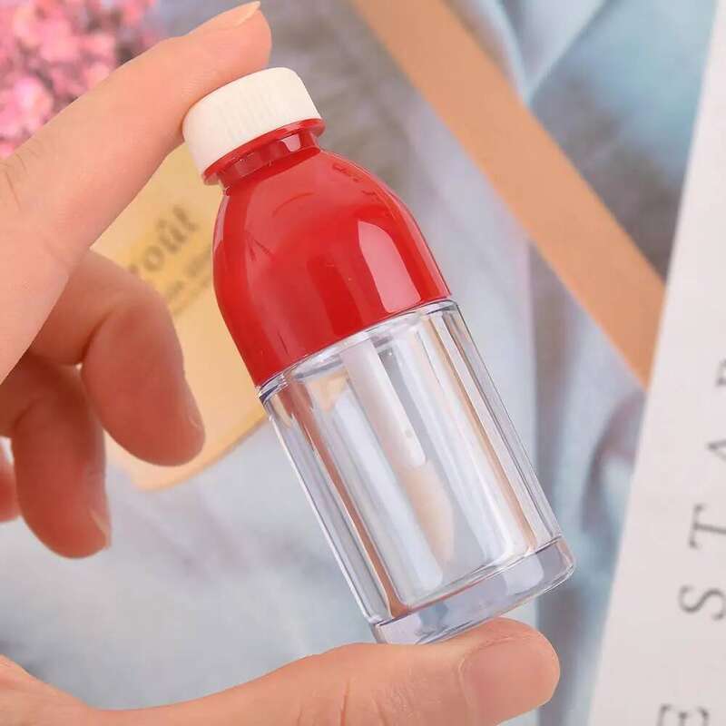 1 Pc Pink Beverage Bottle Shaped Empty Gloss Tube Containers Clear Mini Refillable Lip Balm Bottles With Rubber Inserts New
