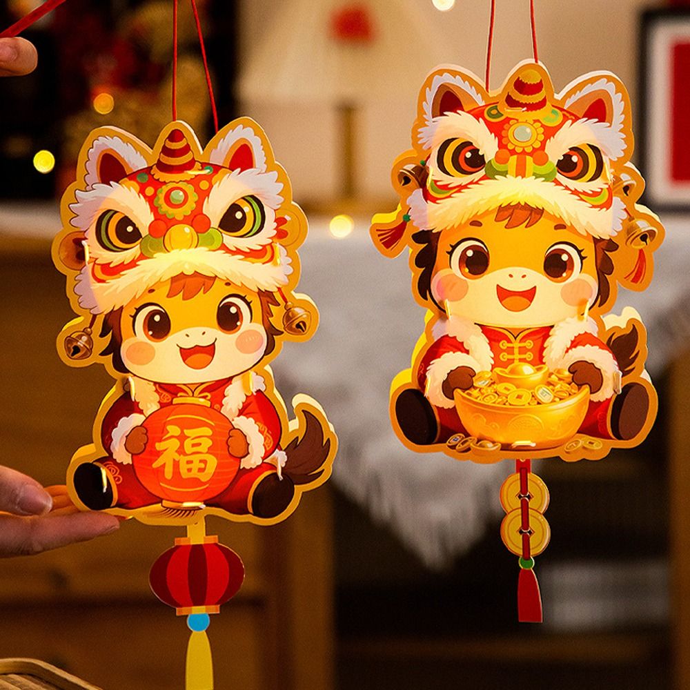 DIY Material Bag Cartoon 2026 Horse Year Lantern Traditional Handmade Chinese Paper Lantern Portable Festive Handheld Luminous Lantern Children Activity