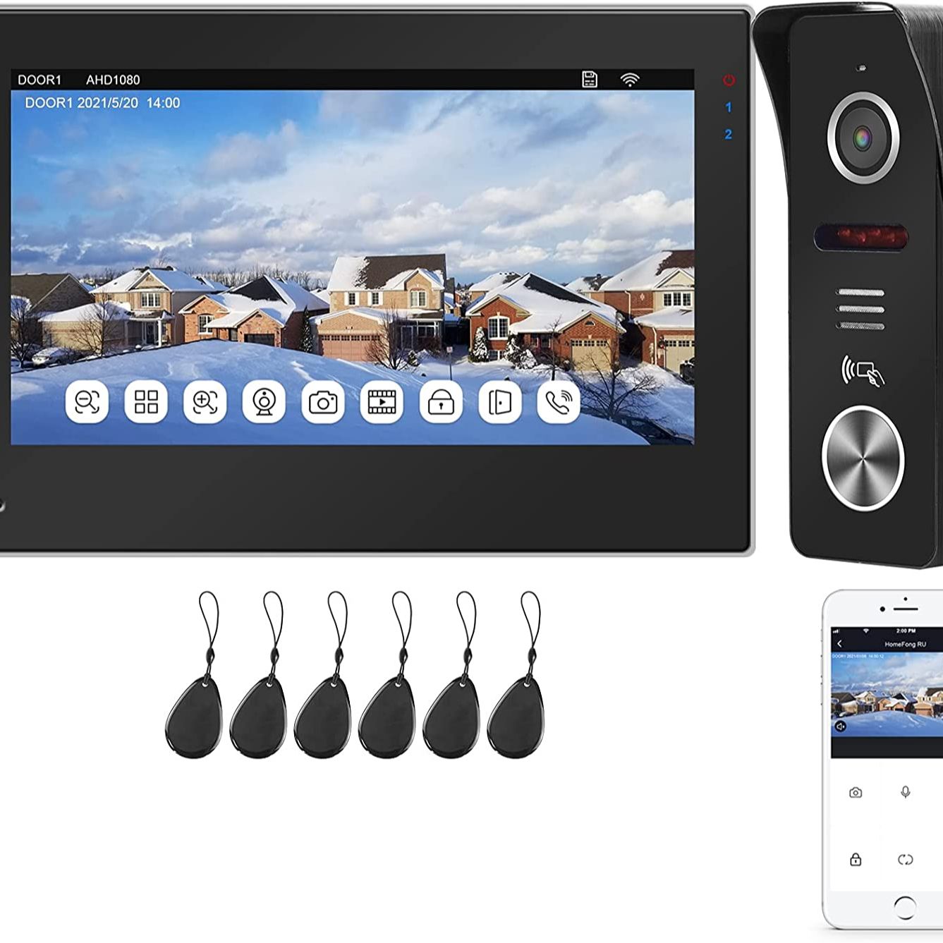 Tuya Smart App Remote Control WiFi Wired Video Door Phone Intercom Access Control System Motion Detection Code Keypad RFID Card