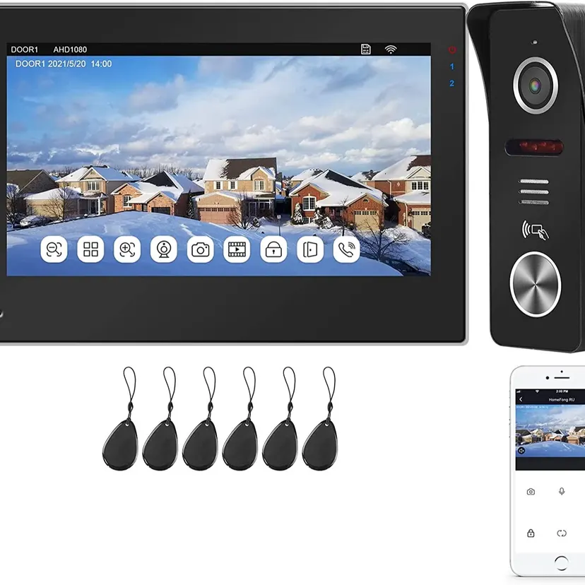 Tuya Smart App Remote Control WiFi Wired Video Door Phone Intercom Access Control System Motion Detection Code Keypad RFID Card