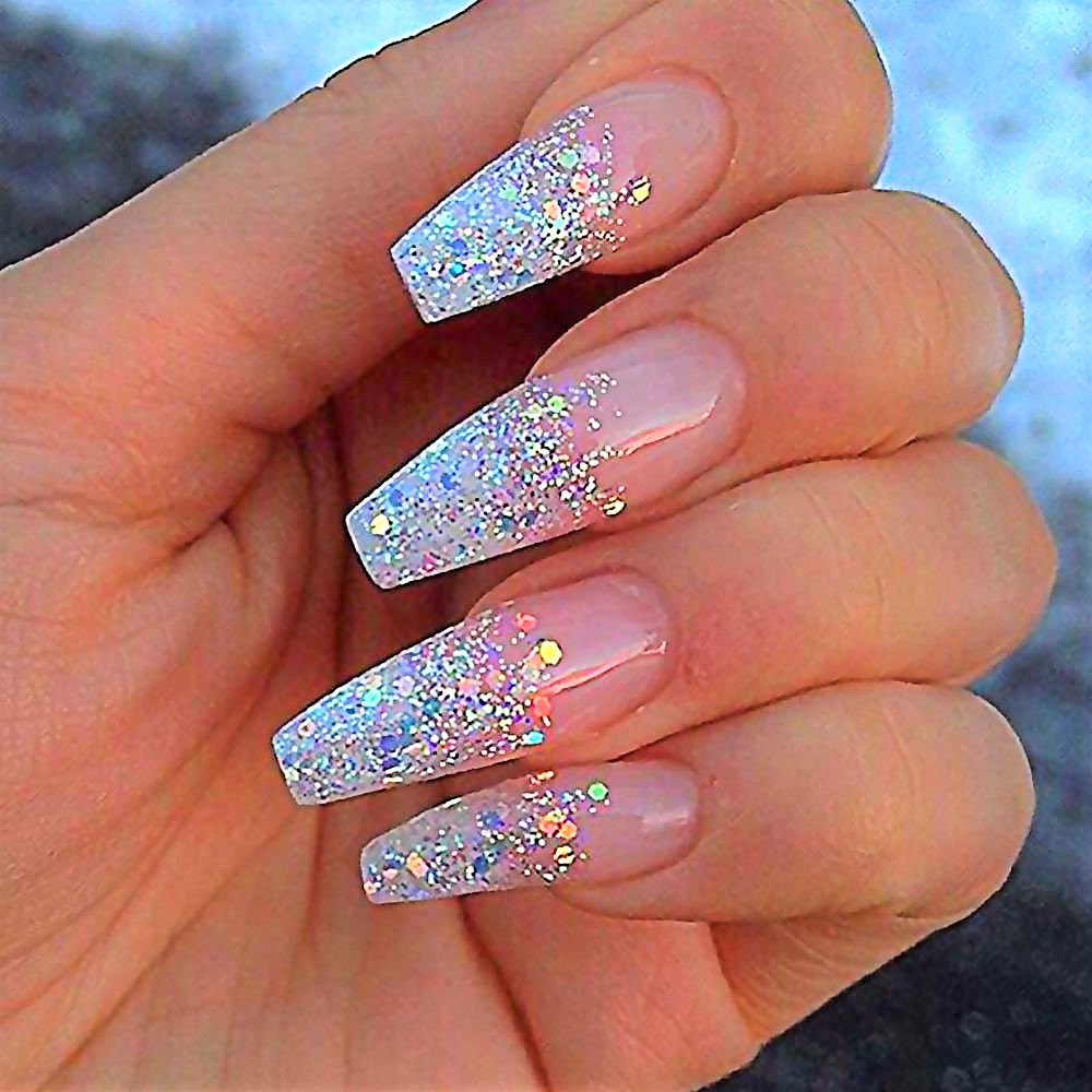 Mix Colour 5 set Nail Glitter Powder ( Green, Blue, Silver, Purple- Pink & Orange-Red)