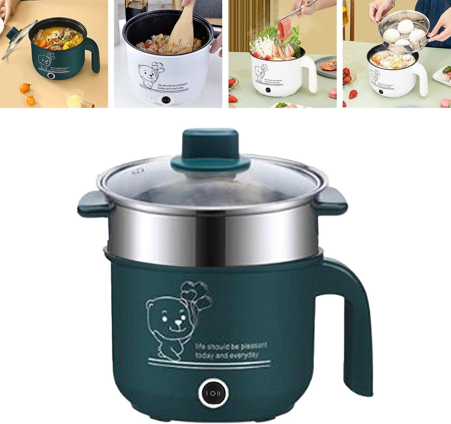 Mini Hot Pot Ramen Cooker Non-Stick Portable Electric Multipurpose Pan for Home Office Dorm with Steamer