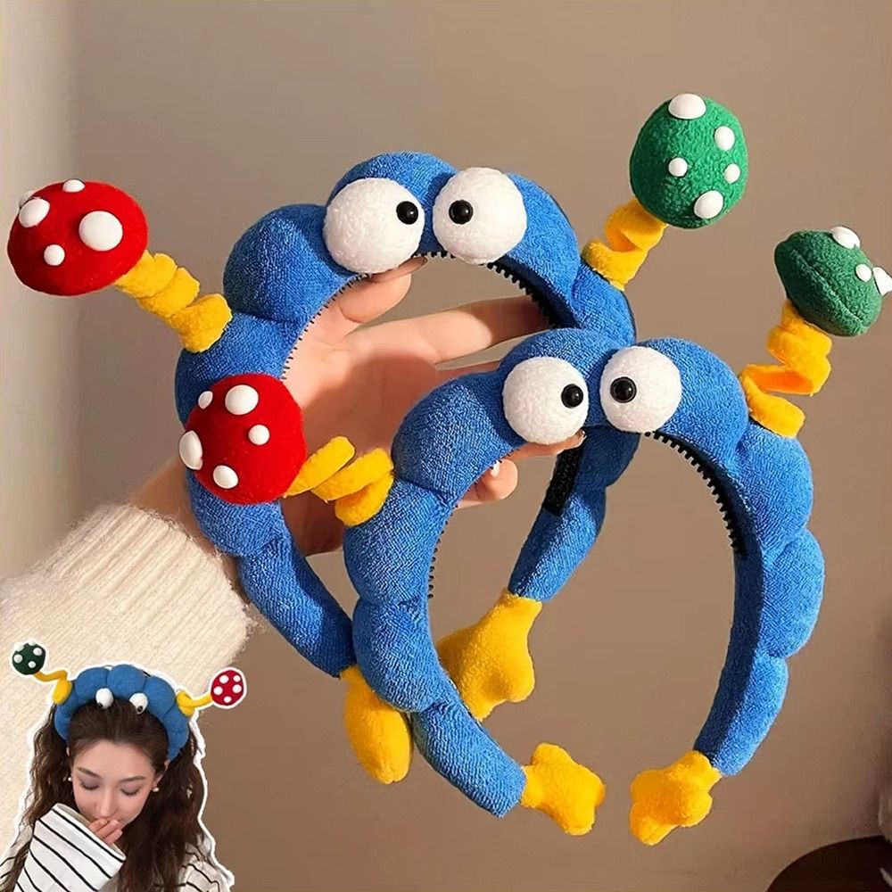 1Pcs New Plush Hair Hoop Twisted Funny Cartoon Sponge Headband Big Eye Mushroom Hairband Headwear Women Girl