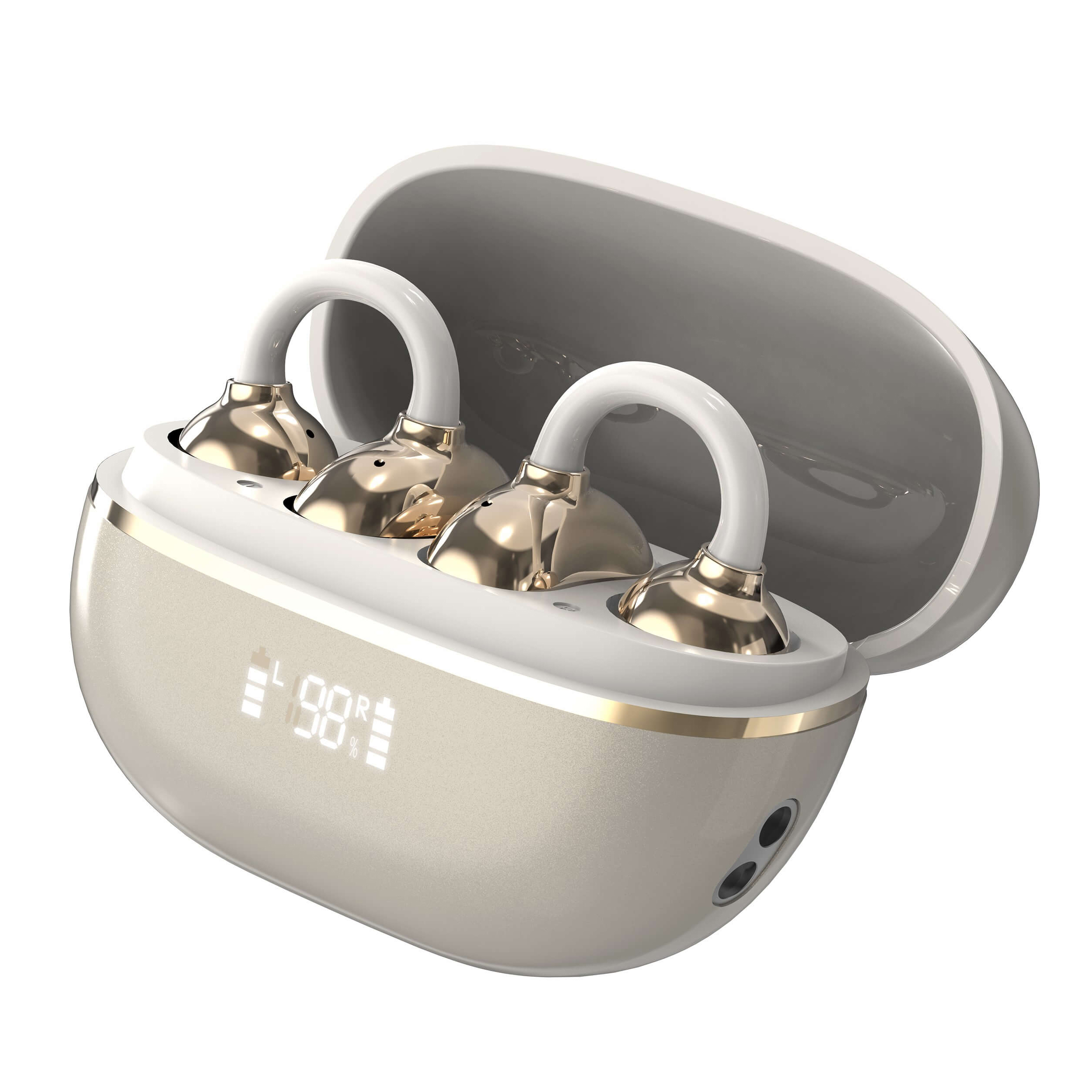 LDNIO T09 Open Ear Clip Wireless Earbuds - Bluetooth 5.4 TWS with LED Display, Secure Fit for Sports & Running - HiFi Stereo Sound