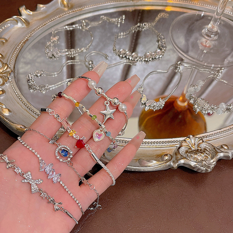 Ins Style Silver Zircon Bracelet Women's Light Luxury Niche Pull-out Bracelet All-match High-end Refined Diamond Bracelet