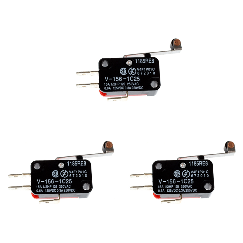 ARELENE 3X Mini Limit Switch Long Hinge Roller Lever Arm SPDT Snap Action LOT - Red and Black
