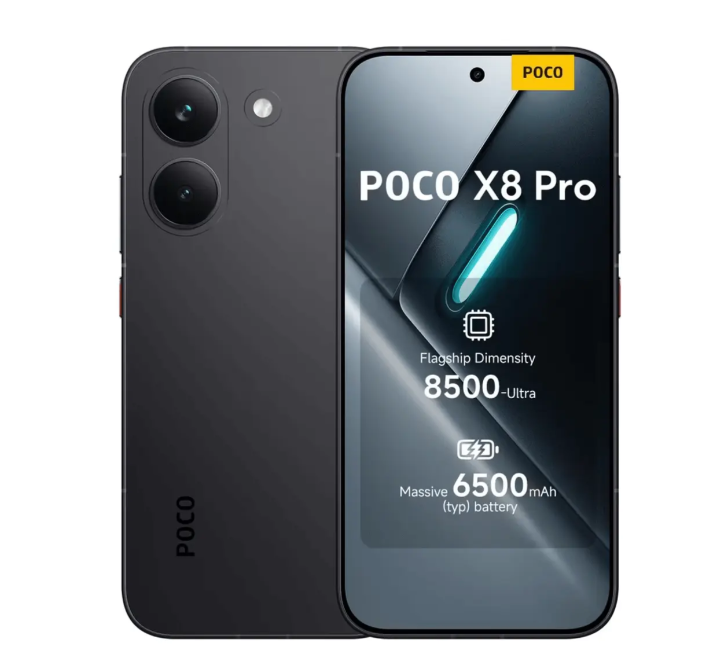 Poco X8 Pro 5G + 4G LTE | 8+256 GB | 6.59" CrystalRes AMOLED Display | 50MP main camera | Flagship Dimensity 8500 | 6500mAh (typ) battery with 100W HyperCharge