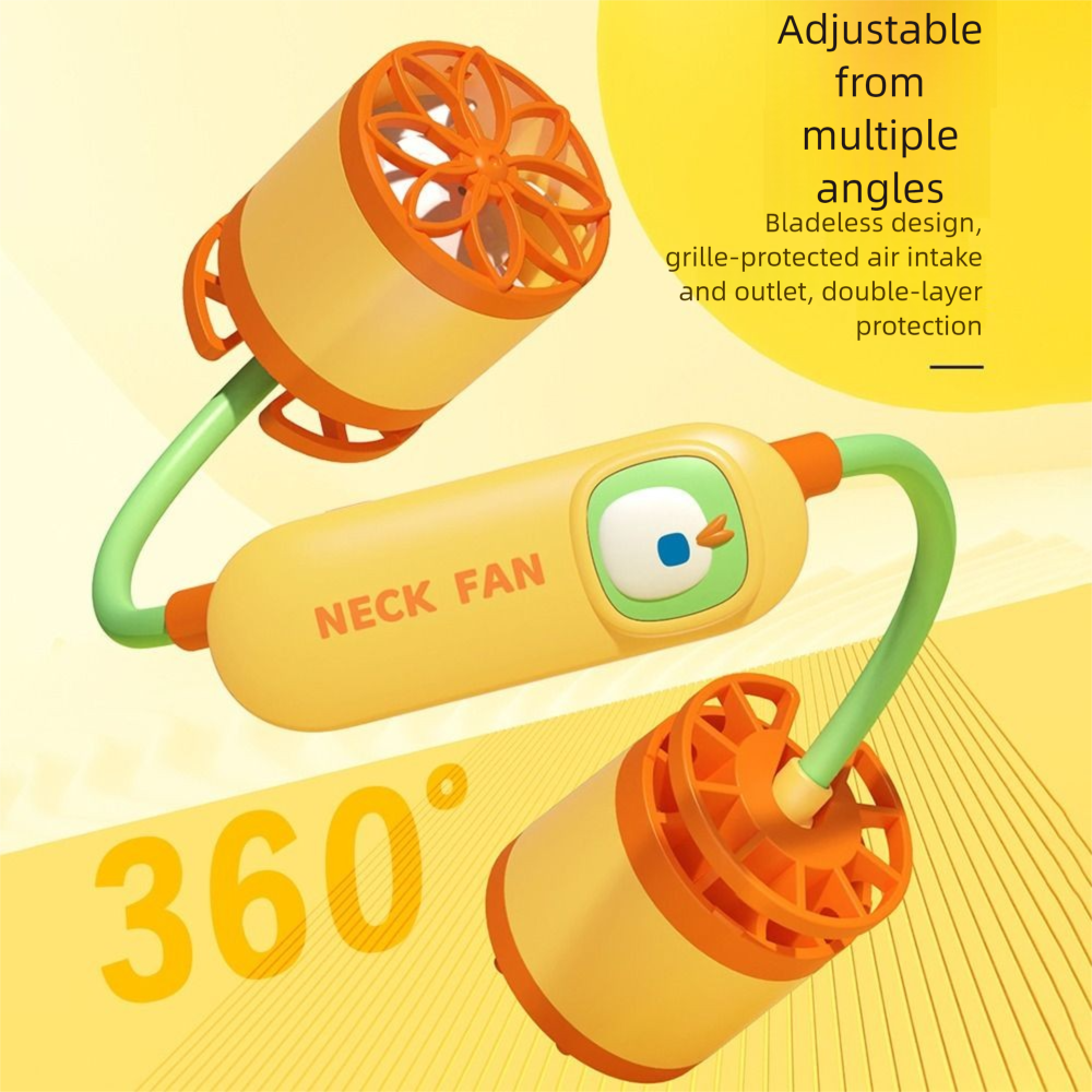 Convenient 360° Bendable Hanging Neck Fan Cartoon 3 Speeds Adjustable Neck Belt Cooler Versatile Super Quiet Foldable Portable Fan Office