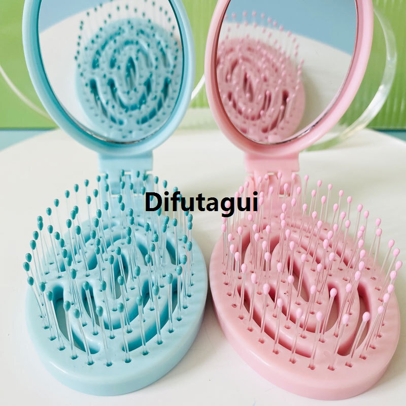 Difutagui Brush mirror hair mini folding hollow travel portable household [] Luxury air cushion massage comb small comb with styling hair accessories