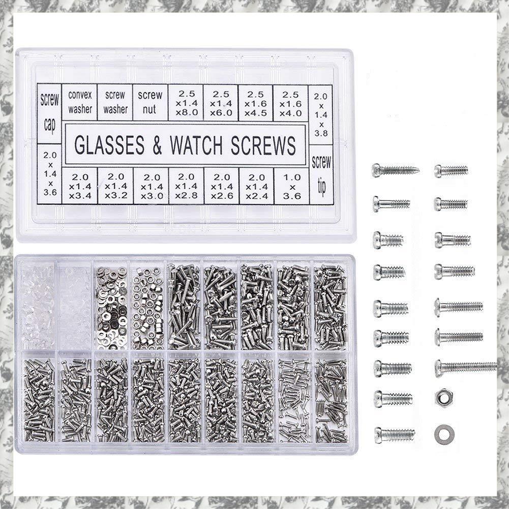 CGearuppt 1000Pcs Stainless Steel Eyeglasses Watch Repair Screw Replacement Kit Set Tiny Screws Nut Assortment Repair Tool Kit Set