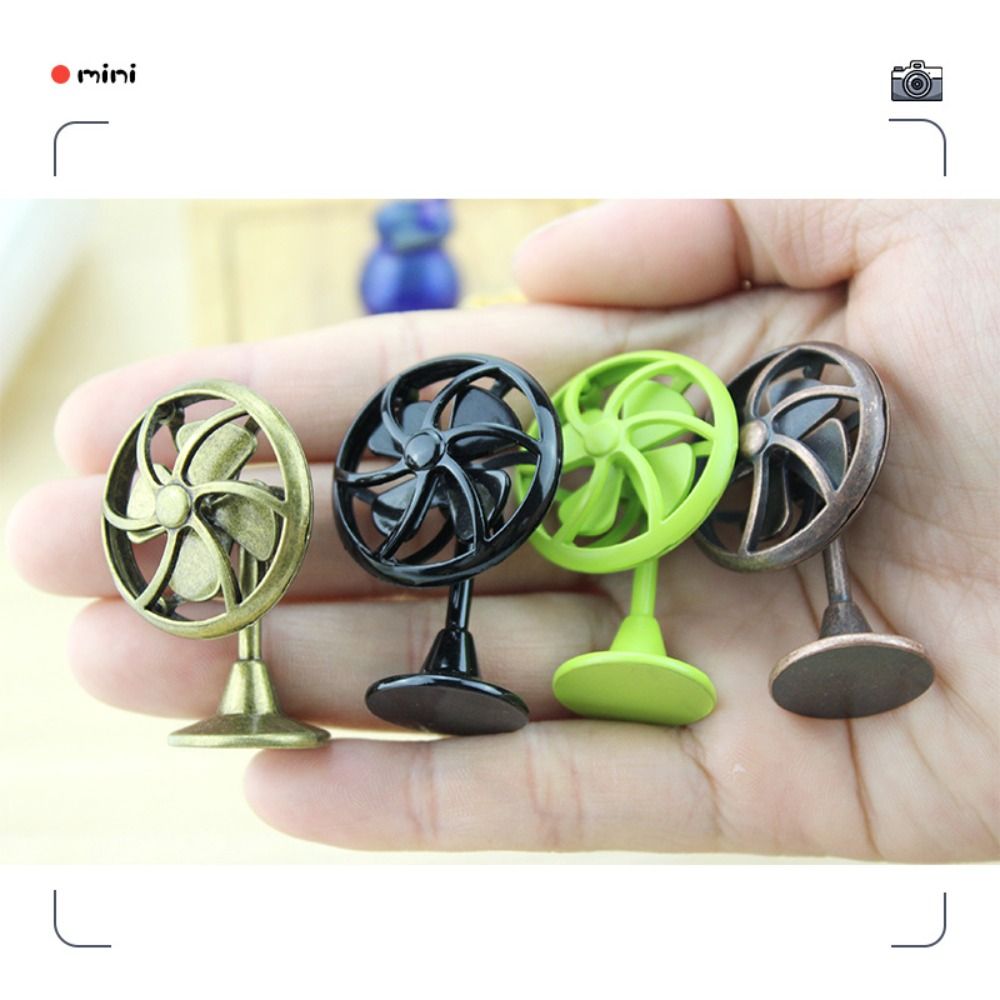 Creative :12 Scale Dollhouse Electric Fan Retro Frame Doll Fan Furniture Play House 4 Fan Blades Mini Fan Model DIY Toy