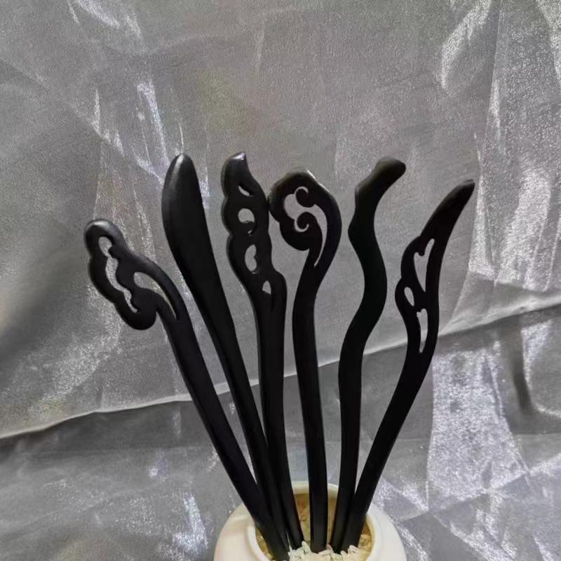 Vintage Black Wood Ancient Style Hairpin Simple Modern High-end Wooden Hairpin Daily Hair Styling Wooden Handmade Hairpin for Women