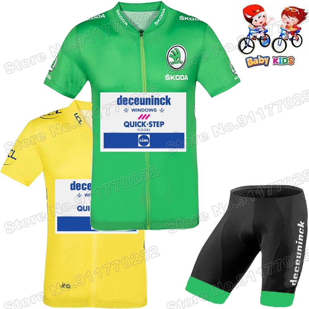 NEW ARRIVAL France Kids Cycling Jersey Set Green Yellow Cycling Clothing Children Road Bike Shirt Suit