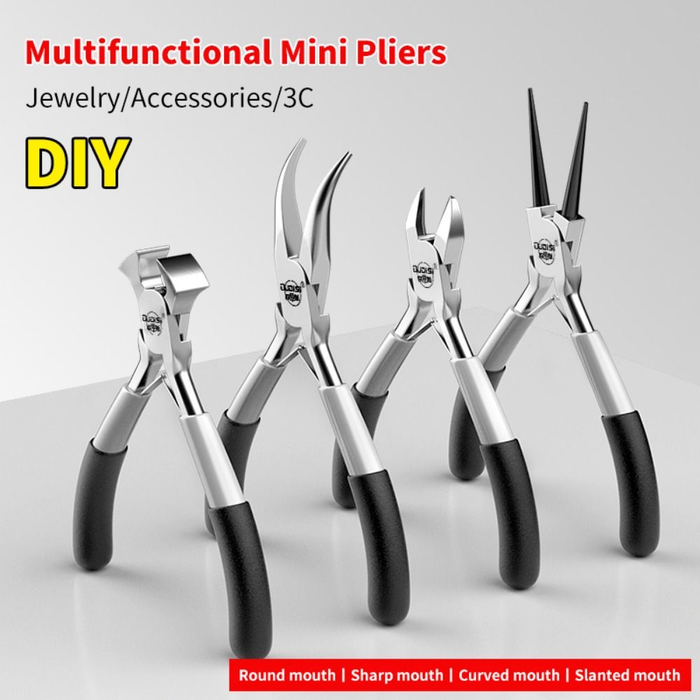 1Pcs New Needle Nose Pliers Jewelry Making Plier Round Bent Diagonal Mini Pliers Handcraft Beading Insulated 5 Inch Wire Cutting Pliers For DIY Small Jewelry