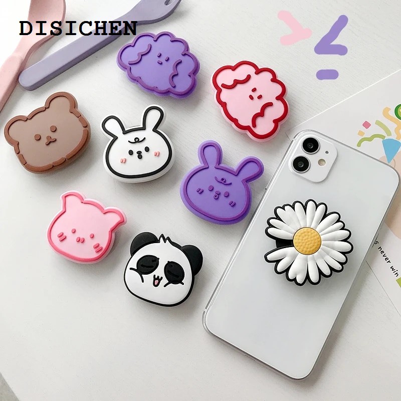 DISICHEN Portable Silicone Cartoon Bear Anime Folding Mobile Phone Grip Holder Socket Pocket Support for IPone Finger Ring Griptok Expanding Stand