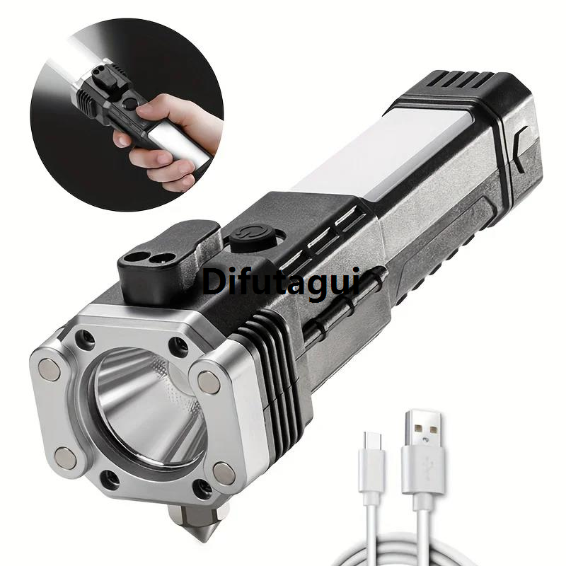 Difutagui 2025 NEW Super Bright Rechargeable LED Flashlights Automobile Safety Fashion Hammer, Car Multi-Function Torch Light Car Window Breaking Light