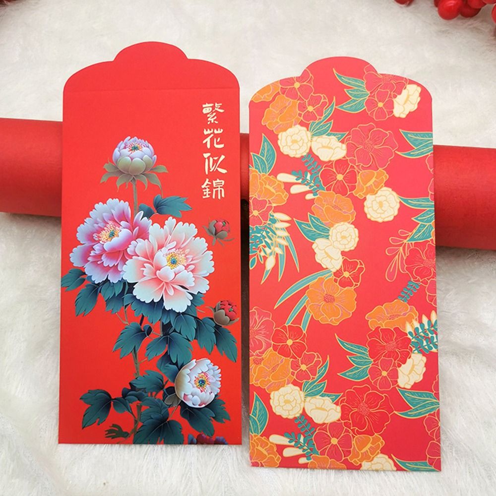 Creative Spring Festival Red Envelopes Best Wishes Traditional Red Pocket Flower Chinese Blessing Bag New Year Supplies