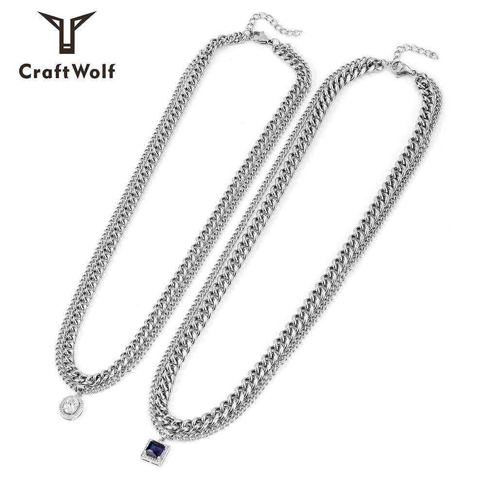 【Mega Sale】Necklace Hop Accessories High-grade Men's Stainless Clavicle Chain Zircon Pendant Titanium Steel Chain Men