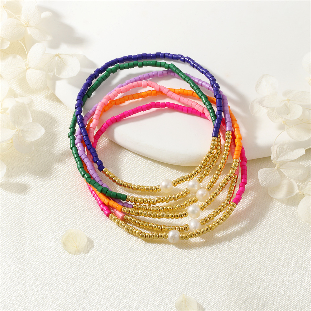 【New arrival】Bohemian Style Small Rice Beads Handmade Beaded Small Bracelet Women's All-match Natural Freshwater Pearl Ins Style Bracelet
