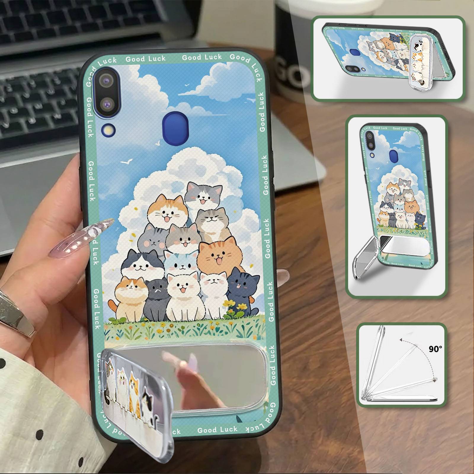 Anti-dust Cartoon Phone Case For Samsung Galaxy M20/SM-M205FD Plush Silicone Makeup Mirror Cloth Patch Mirror Soft case