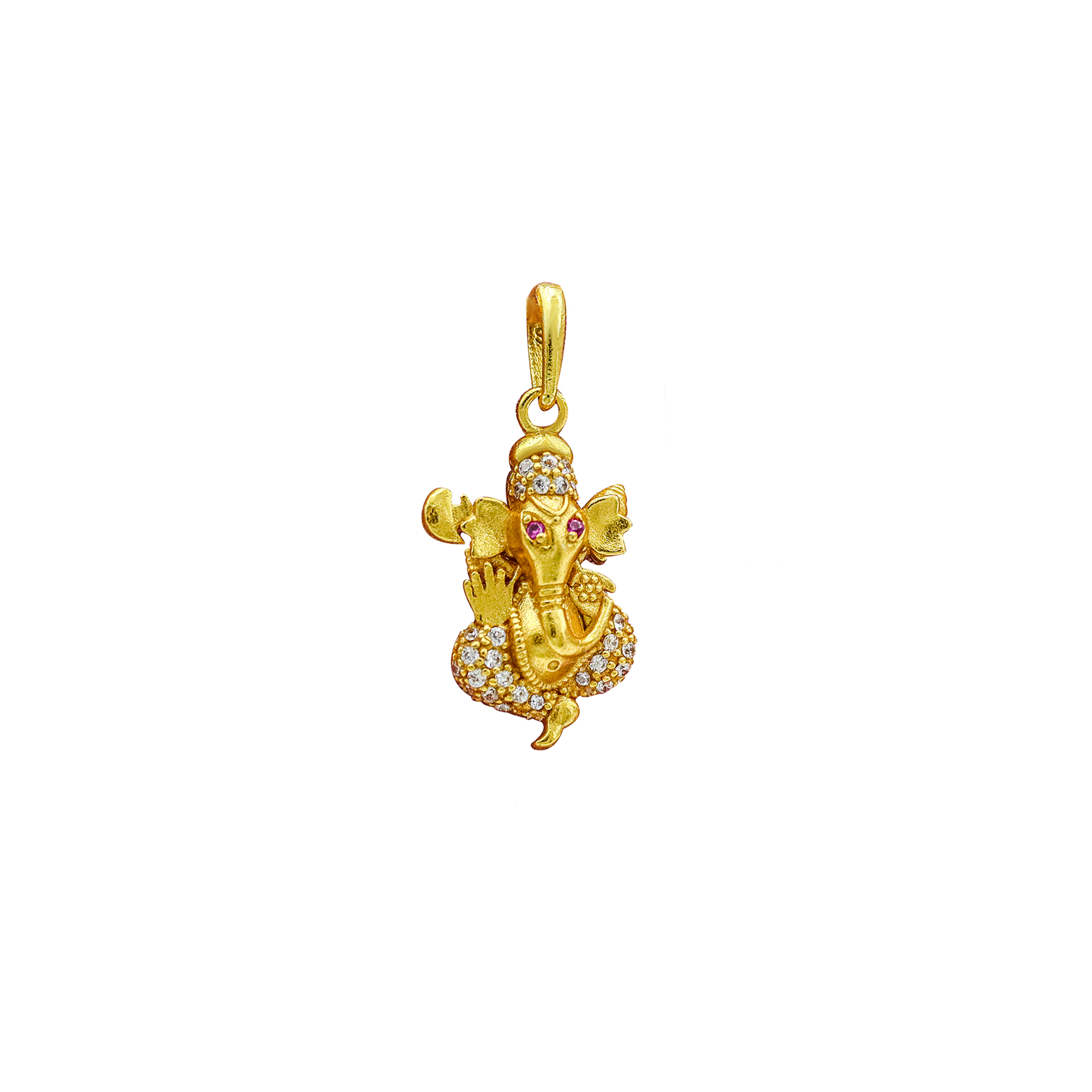 Gold Plated Panchadhatu Ruby And White Stone Ganesh Locket