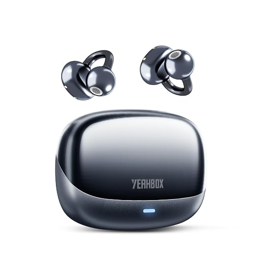 YEAHBOX Popo Air Open Headphones, Open-Ring Comfort with Tri-Curve Snug Clip, Powerful Sound with Super Bass, 4-Mic Clear Calls, IP55 Waterproof, 32H Playtime, Lightweight (Black)