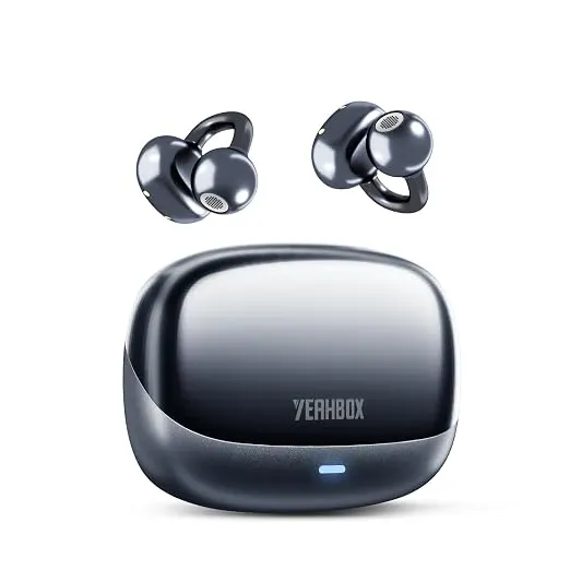 YEAHBOX Popo Air Open Headphones, Open-Ring Comfort with Tri-Curve Snug Clip, Powerful Sound with Super Bass, 4-Mic Clear Calls, IP55 Waterproof, 32H Playtime, Lightweight (Black)