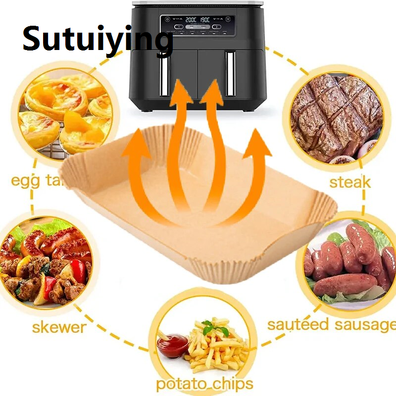 Wenefang Rectangular Air Fryer Disposable Paper Kitchen Air Fryer Liner Paper Mats Non-Stick Oil Baking Paper Pad for Oven Kitchen Tool