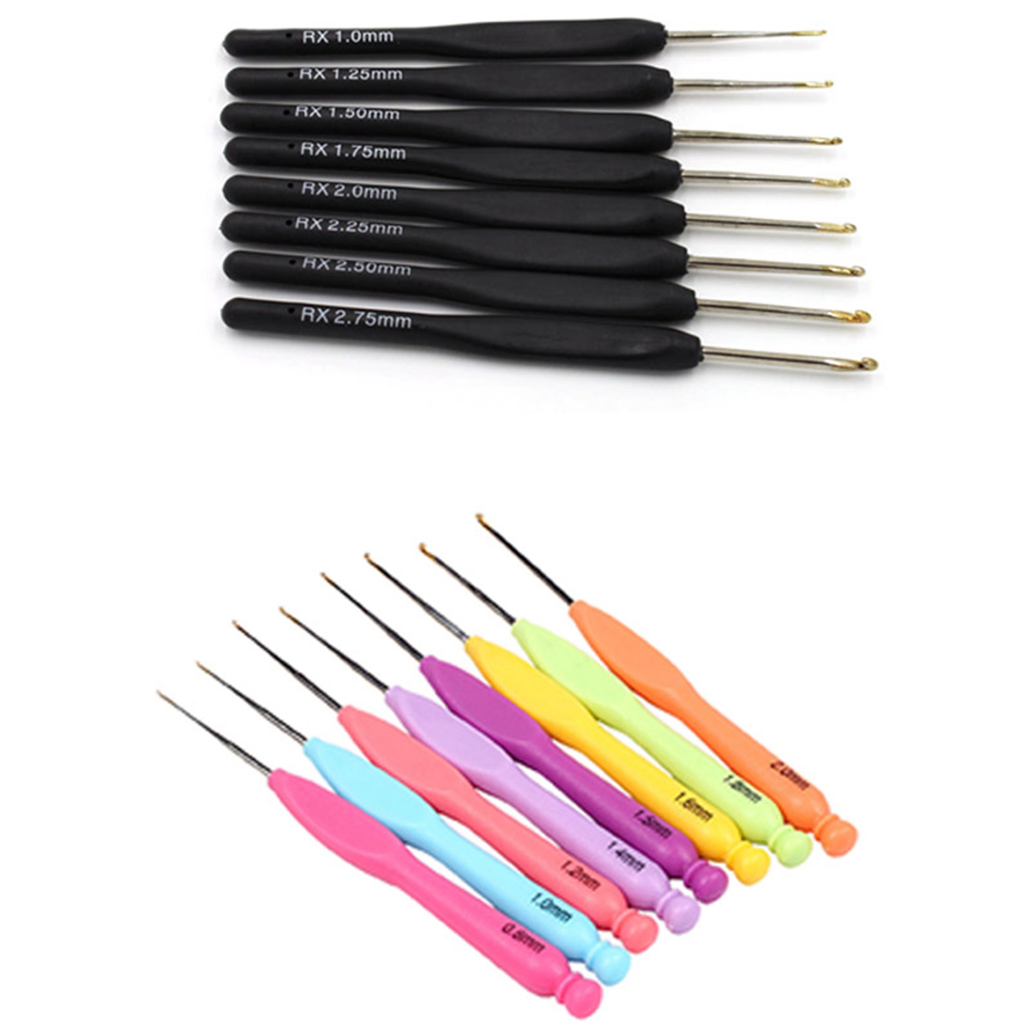 (GGBR) 8Pcs Black Knitting Needles Plastic Handle Crochet Hooks & 8Pcs Plastic Handle Sewing Kit Weave Crochet Hooks Kit