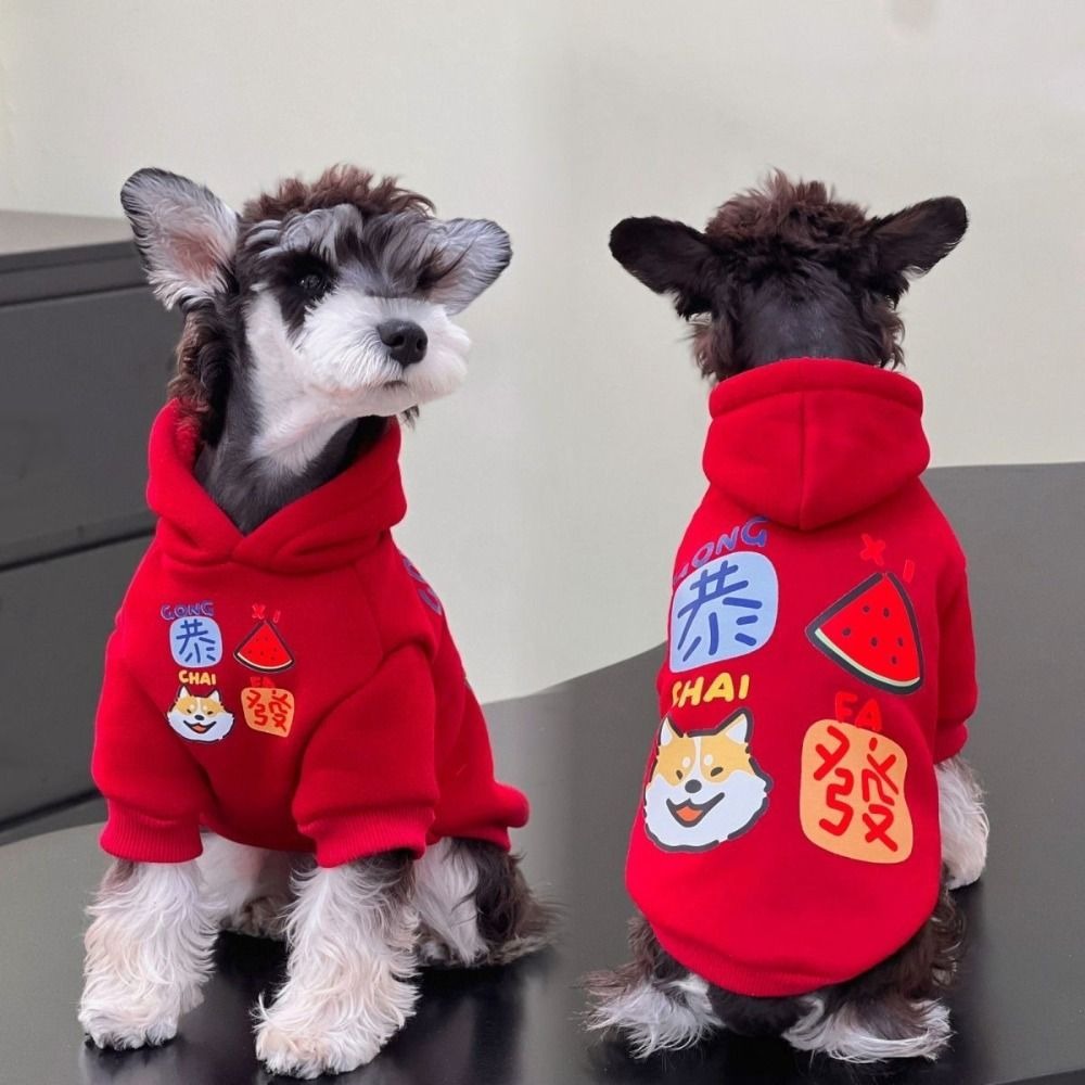 Cute Warm Pet Dog Hoodies Thickened Soft Puppy Pullover Cartoon Red Dog Sweatshirt for Autumn Winter