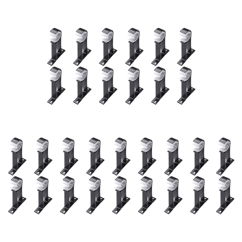 FORIDE 24PCS Curtain Rod Bracket Set Single Hole Small Curtain Rod Hooks for Wall Heavy Duty Curtain Drapery Rods Black