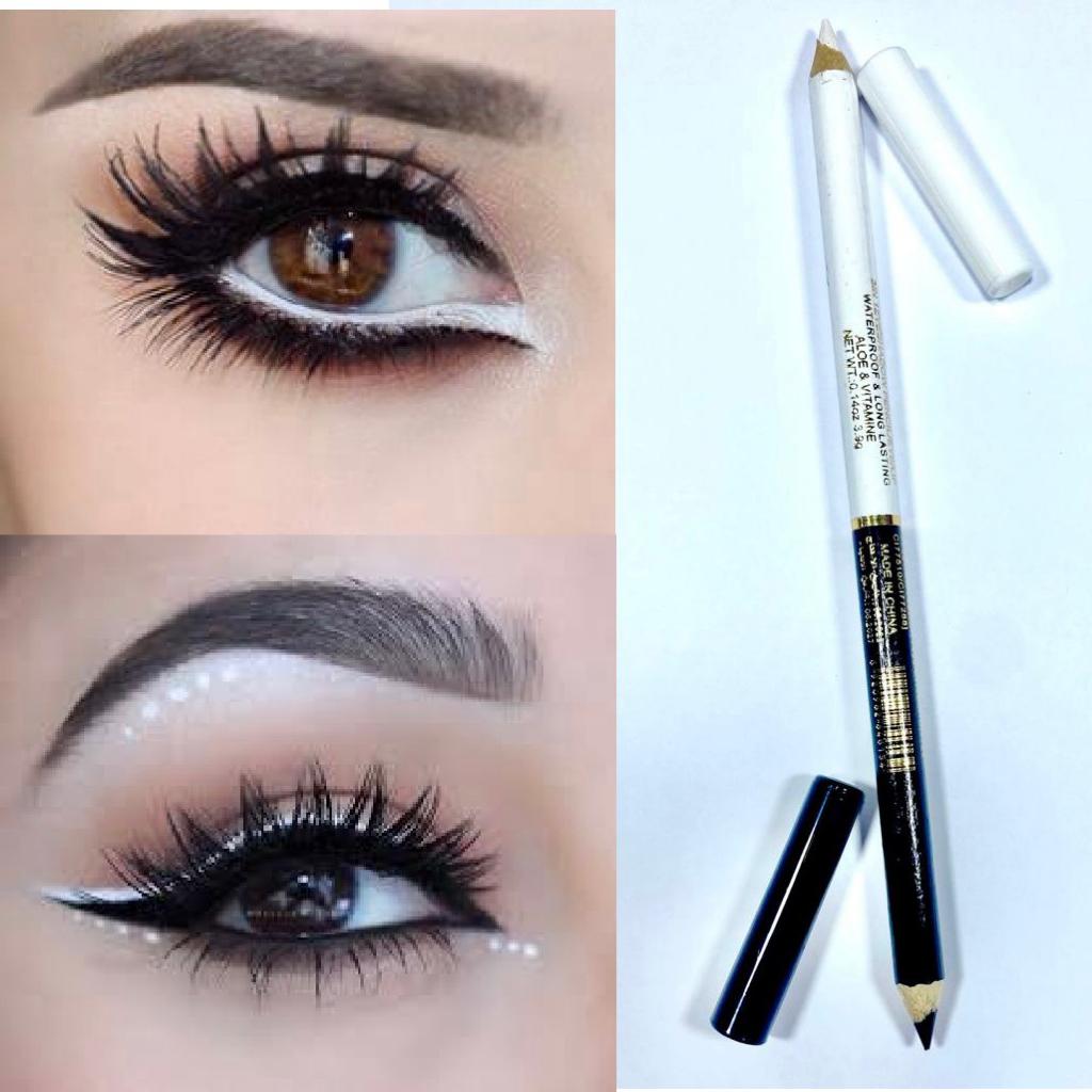1 Piece 2 in 1 Professional Black & White Eyeliner Pencil Makeup Eye Liner Waterproof Long Lasting Kajal