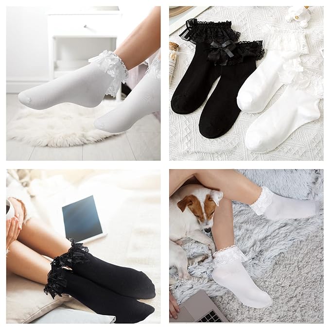 1 Pair of Adorable Women's Bowknot Ruffle Frill Socks Set - Elegant, Cute, and Stylish Fashion Accessory for a Chic Look - Best Gift Ever