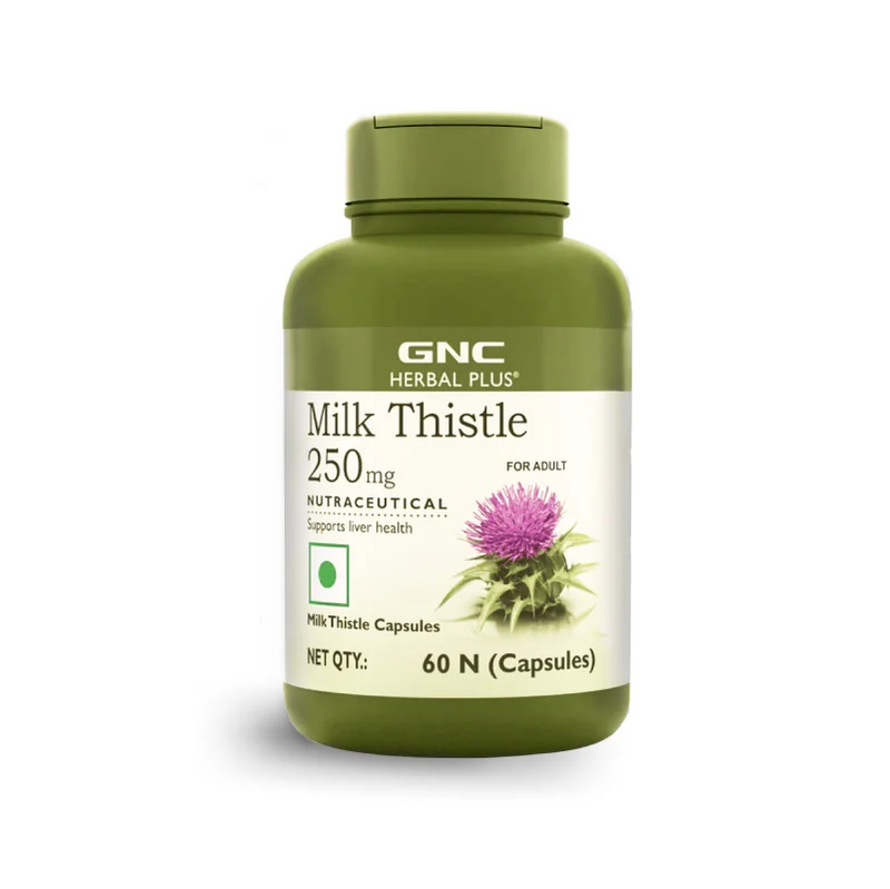 GNC Herbal Plus Milk Thistle 250mg- 60 Capsules With Detoxifies hepatic Toxins & Supports Health