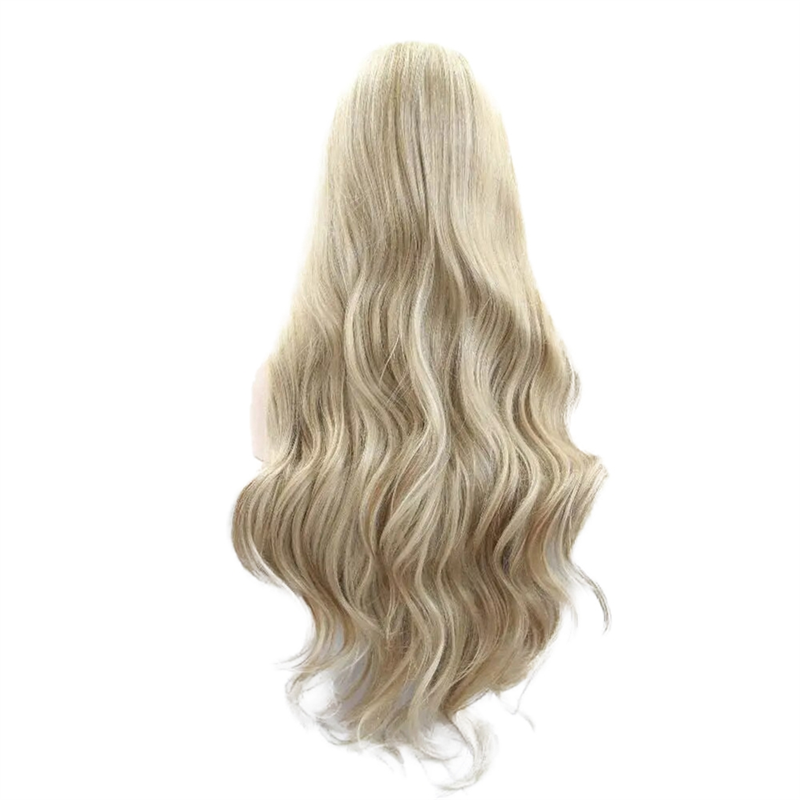 1 Piece Synthetic Blonde Lace Front Wigs Gold Wig Piano Blonde Color Long Soft Hair Heat Resistant Fiber Long Wavy Wigs