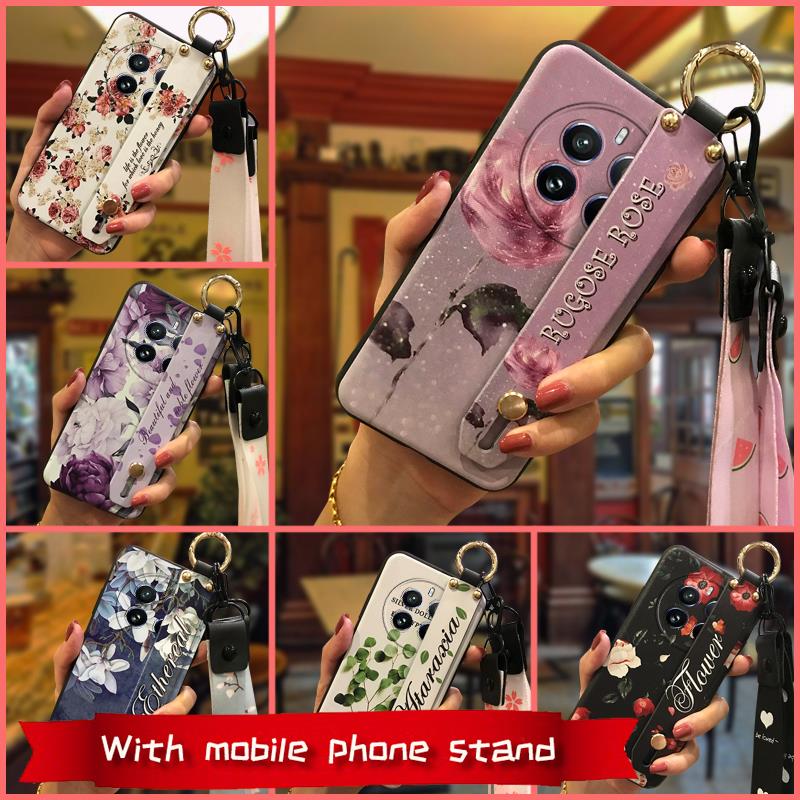 Anti-knock Lanyard Phone Case For Realme12 Pro 5G/12Pro+ Wristband Wrist Strap Flower Waterproof Phone Holder Silicone