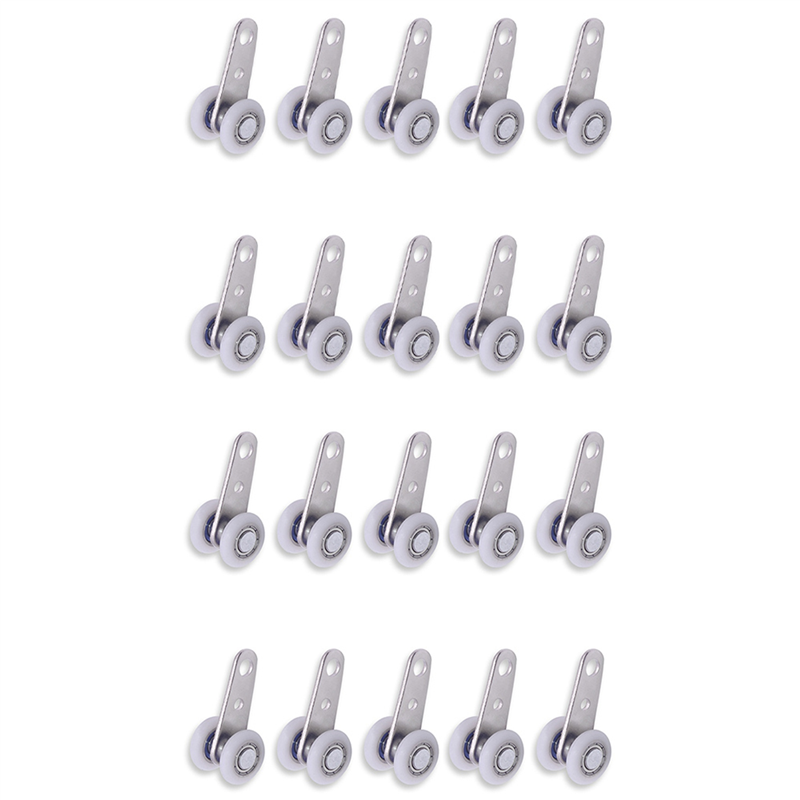 NAMUNY Pack of 20 45X19 mm Metal Bearing Pulley Blocks with 2 Plastic Wheels for Cabinet Sliding Doors