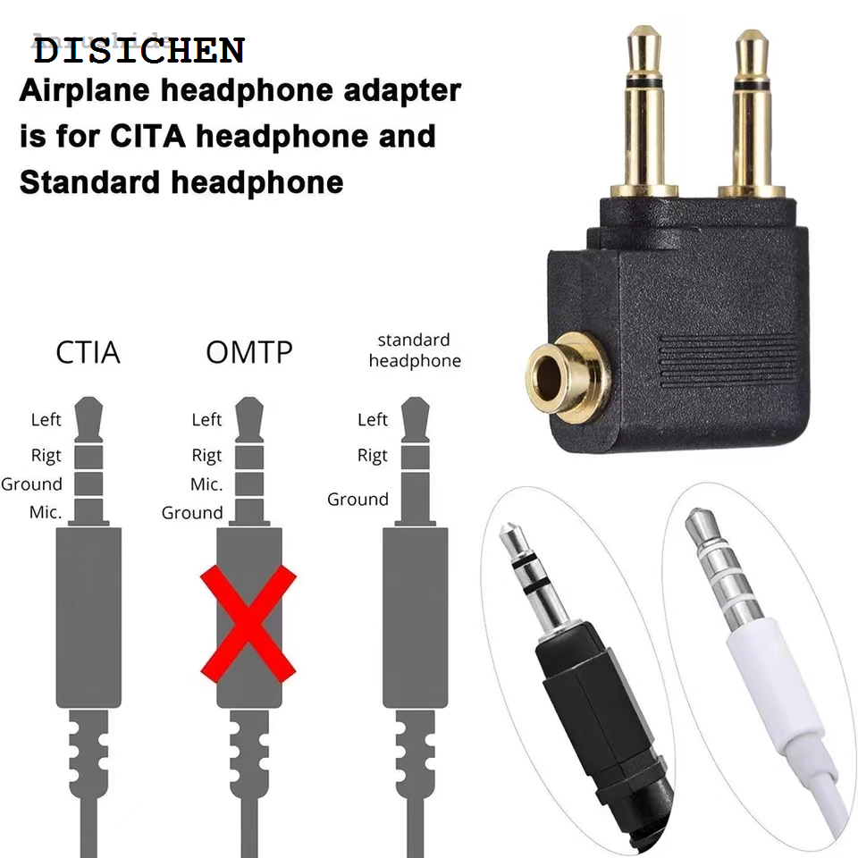 DISICHEN High Quality Anrushide 1-5pcs/Lot Dual 3.5mm Plug Adaptor Jack Audio Headphone Converter Sales promotion Adapter for Airline Airplane Travel Earphone Connector