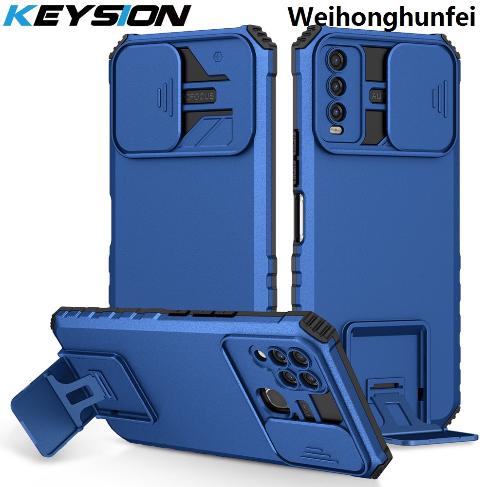 WeihonghunfeiFifty percent discount KEYSION Shockproof Case Y20 Y20S Y20i Y12S Push Pull Protection Live Stand Phone Cover for VIVO Y30 Y50 Y76 5G