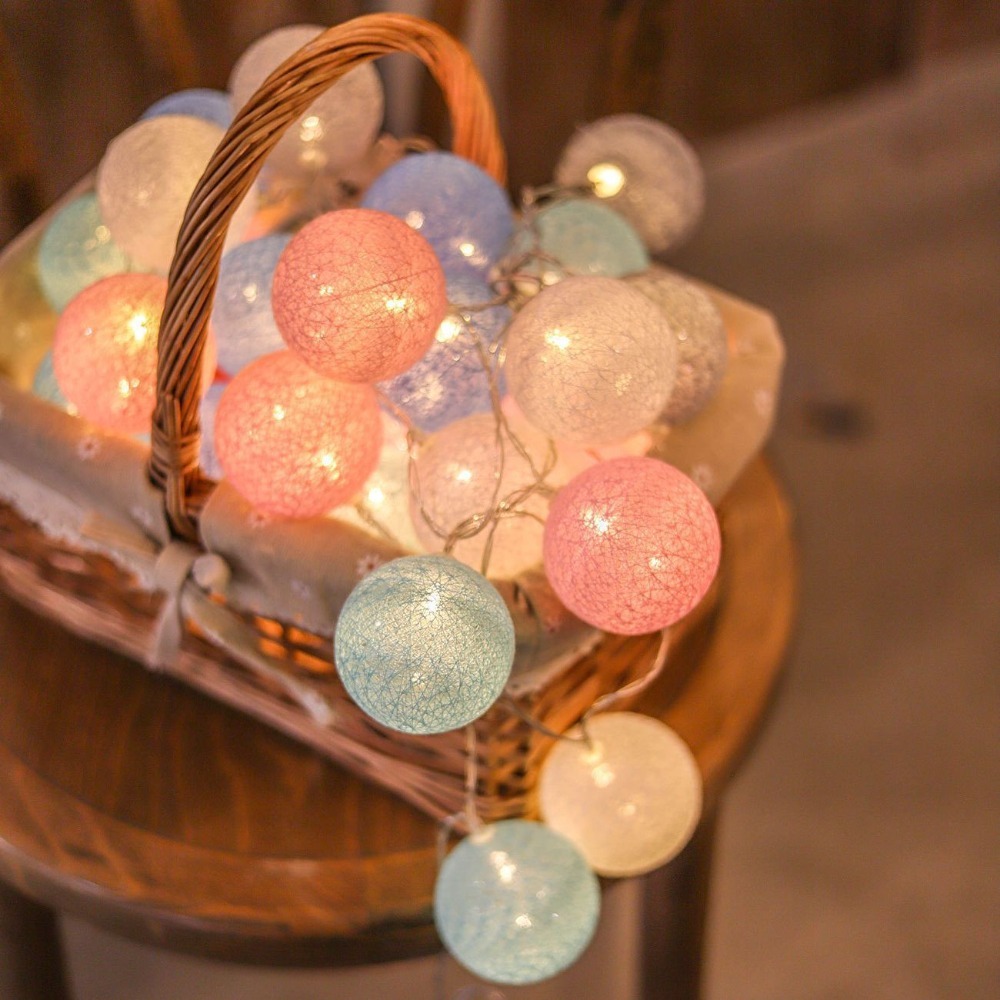 New 1.5m/3m Fairy Lights String USB Power 10/20 LEDS USB Balls String Colourful Ball Chain Outdoor Cotton Balls String Lights Party Decoration