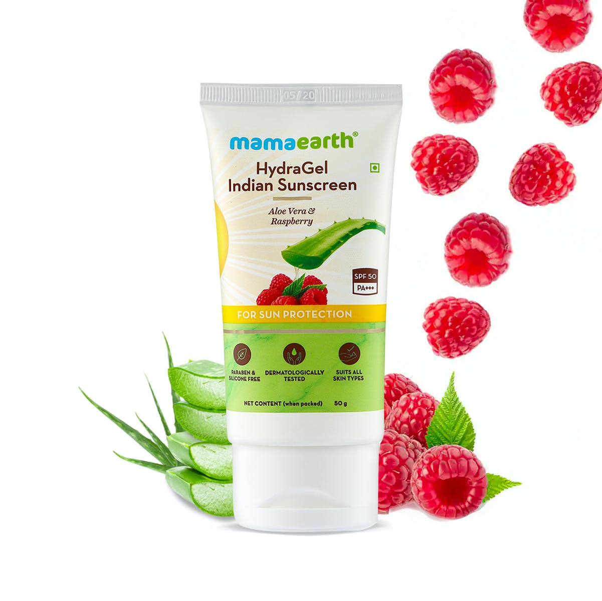 mamaearth HydraGel Indian Sunscreen SPF 50 +++ with Aloe Vera & Raspberry (50GM)