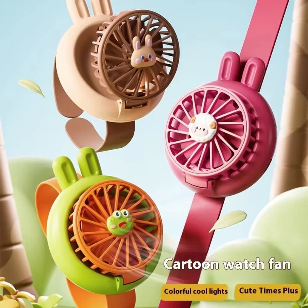 Summer Supplies Handheld Mini Fan Mini Kids Wearable Fan Soft 3 Speeds Cartoon Watch Design Fan Rechargeable Watch Toy Bracelet Fan Student