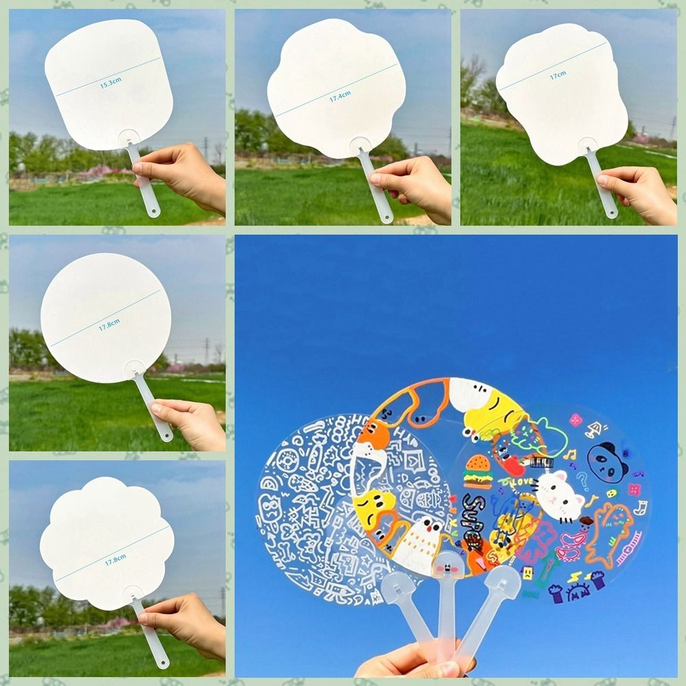 Multi-functional Plastic Transparent Fan Handheld Round Graffiti Fans Unfinished Thicken Handicrafts DIY