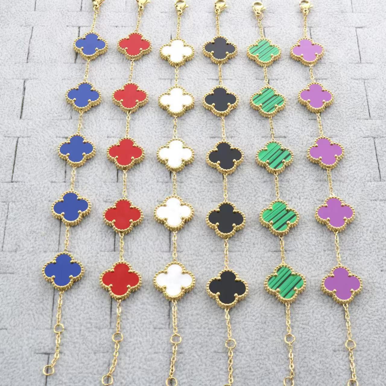 【New Arrivals】Niche Light Luxury Double-sided Fritillaria Lucky Four-leaf Clover Titanium Steel Bracelet Same Style 18K Gold Women
