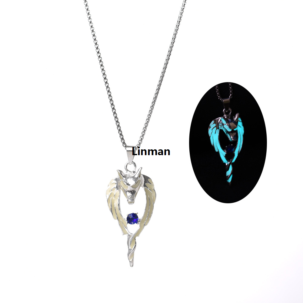 Linman (New) fashion Wolf pendant necklaces for men glow Sales promotion in the dark sweater chain punk jewelry accessories
