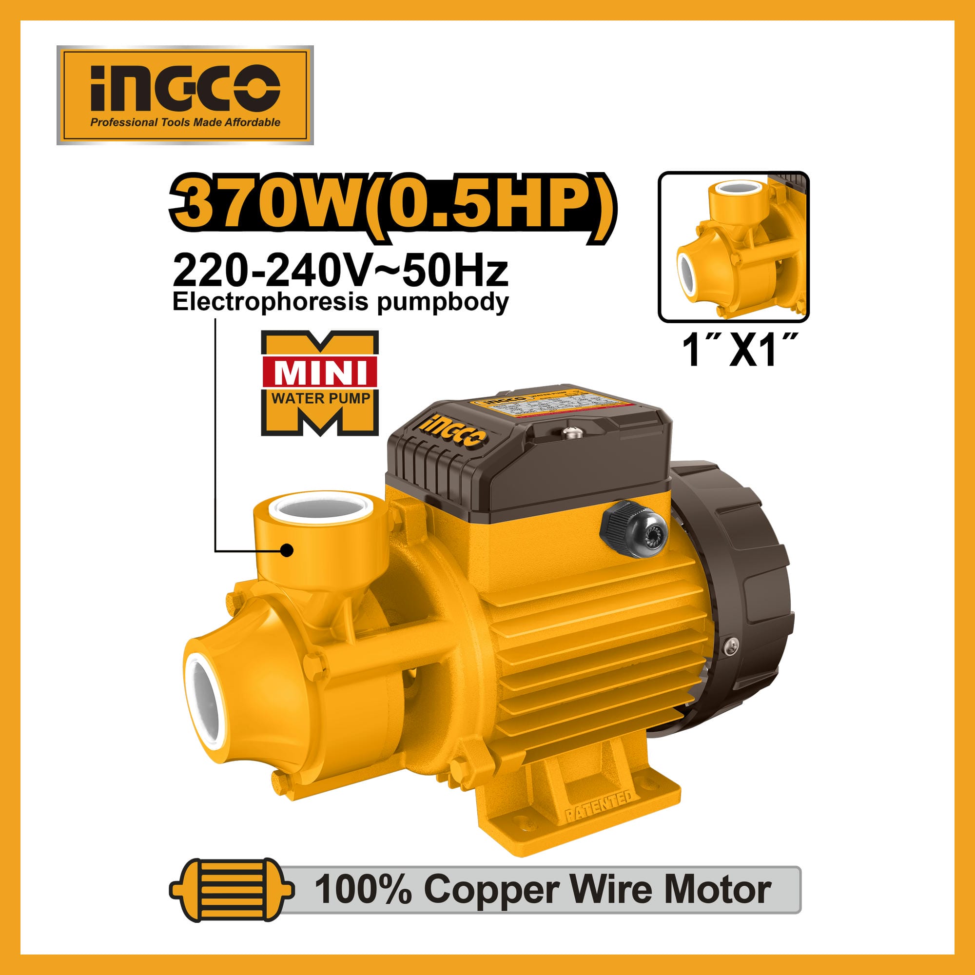 INGCO power:370W(0.5HP) Water pump VPM37028 By DD